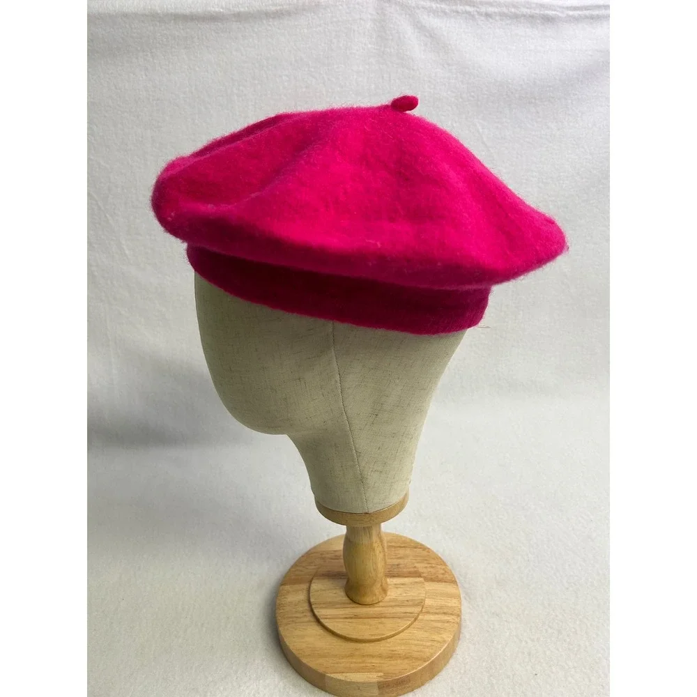 French Chic Parisian Hat To Socks Womens OS Hot Pink Wool Blend Classic Beret